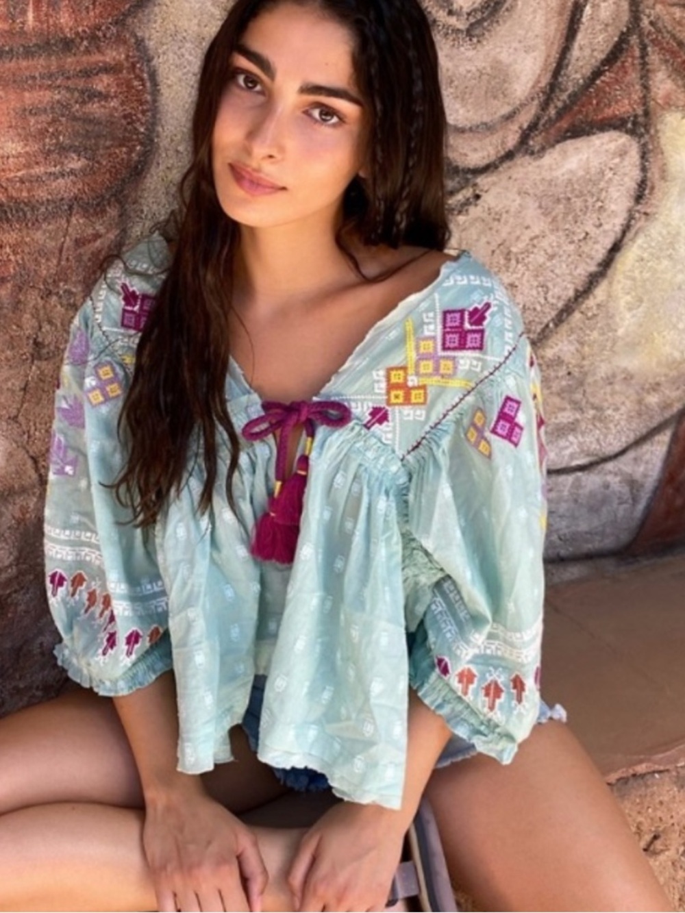 NWT Urban Outfitters Kimchi Blue Embroidered Festival Blouse XS Oversized